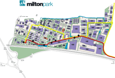 Map showing route of the Milton Park Shuttle Bus